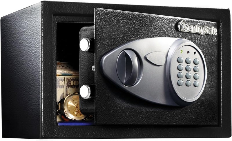 SentrySafe Medium Safe with Digital Keypad, Lock Box with Code has Interior Lining and Bolt Down Kit that Secures Pistol, Money, 0.41 Cubic Feet, 7.6 x 11.4 x 10.4 Inches, X041E - Image 1